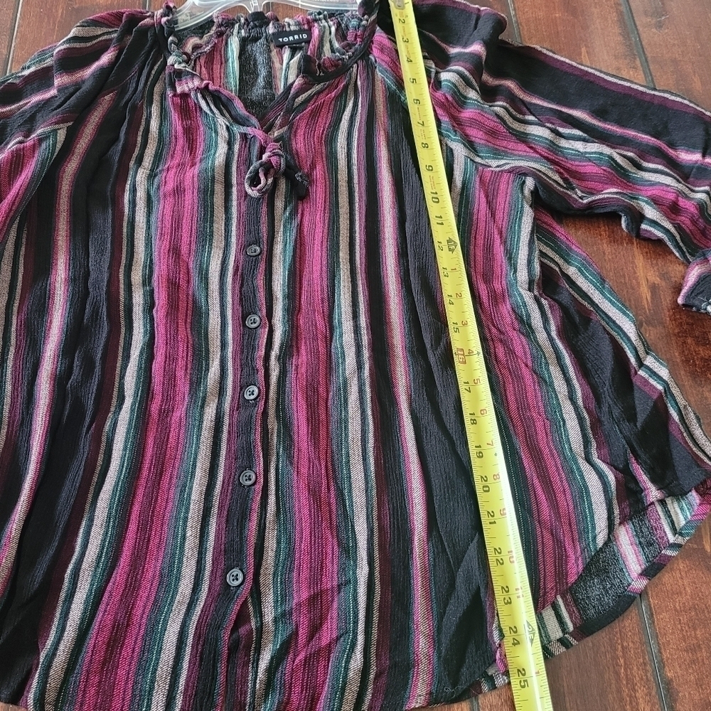 Torrid Multicolored Button Front Tie Closure Top … - image 4